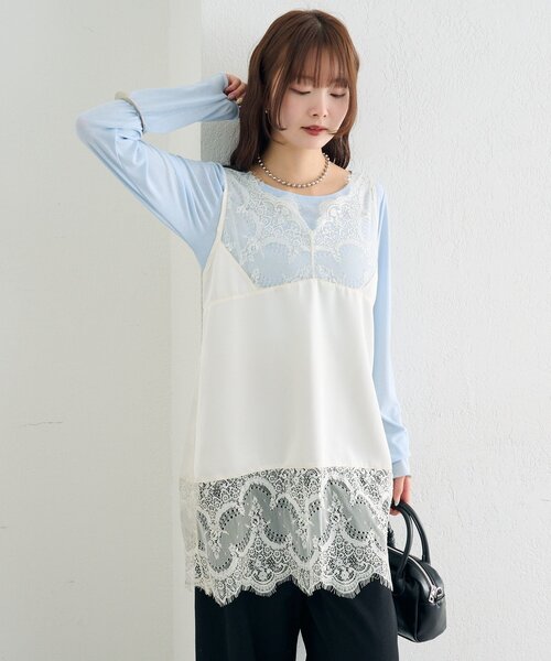 mystic（ミスティック）の「【新色グレーが登場！】レースサテンキャミソール（シャツ/ブラウス・レディース・ライトグレー/オフホワイト/ブラック/グレー・FREE）」の10枚目の写真