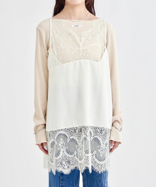 mystic（ミスティック）の「【新色グレーが登場！】レースサテンキャミソール（シャツ/ブラウス・レディース・ライトグレー/オフホワイト/ブラック/グレー・FREE）」の15枚目の写真