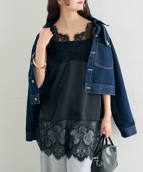 セール】【新色グレーが登場！】レースサテンキャミソール（シャツ