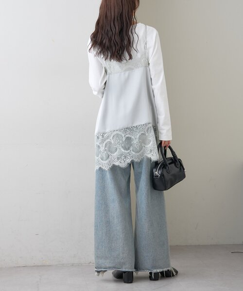 mystic(ミスティック)の「【新色ピンクが登場!】レースサテンキャミソール(キャミソール・レディース・ライトグレー/オフホワイト/ブラック/グレー/ピンク・FREE)」の6枚目の写真