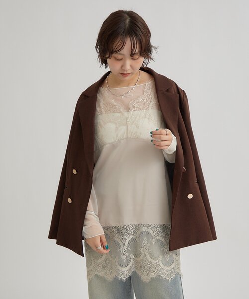 mystic(ミスティック)の「【新色ピンクが登場!】レースサテンキャミソール(キャミソール・レディース・ライトグレー/オフホワイト/ブラック/グレー/ピンク・FREE)」の8枚目の写真