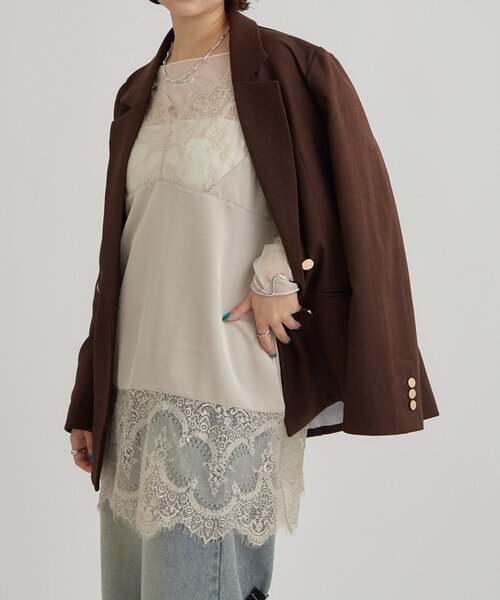 mystic(ミスティック)の「【新色ピンクが登場!】レースサテンキャミソール(キャミソール・レディース・ライトグレー/オフホワイト/ブラック/グレー/ピンク・FREE)」の9枚目の写真