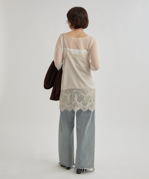 mystic(ミスティック)の「【新色ピンクが登場!】レースサテンキャミソール(キャミソール・レディース・ライトグレー/オフホワイト/ブラック/グレー/ピンク・FREE)」の10枚目の写真