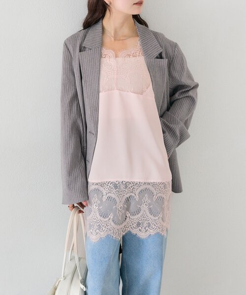 mystic(ミスティック)の「【新色ピンクが登場!】レースサテンキャミソール(キャミソール・レディース・ライトグレー/オフホワイト/ブラック/グレー/ピンク・FREE)」の12枚目の写真