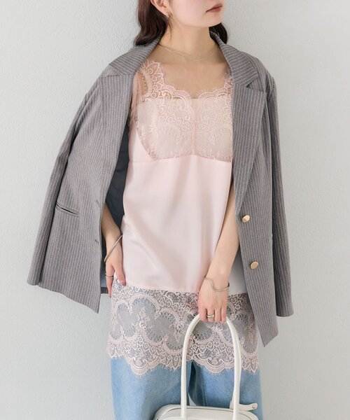 mystic(ミスティック)の「【新色ピンクが登場!】レースサテンキャミソール(キャミソール・レディース・ライトグレー/オフホワイト/ブラック/グレー/ピンク・FREE)」の13枚目の写真