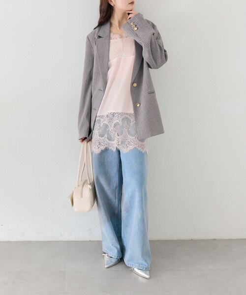 mystic(ミスティック)の「【新色ピンクが登場!】レースサテンキャミソール(キャミソール・レディース・ライトグレー/オフホワイト/ブラック/グレー/ピンク・FREE)」の14枚目の写真