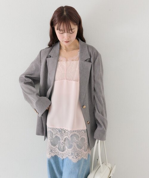 mystic(ミスティック)の「【新色ピンクが登場!】レースサテンキャミソール(キャミソール・レディース・ライトグレー/オフホワイト/ブラック/グレー/ピンク・FREE)」の19枚目の写真