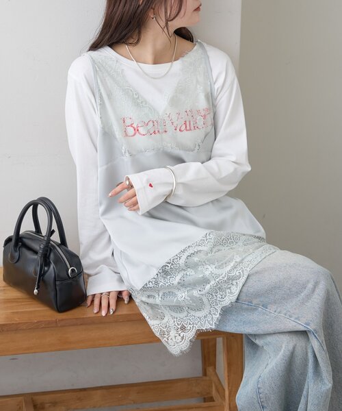 mystic(ミスティック)の「《新色ドット》レースサテンキャミソール(キャミソール・レディース・ライトグレー/オフホワイト/ブラック/グレー/ピンク/ホワイト・FREE)」の11枚目の写真