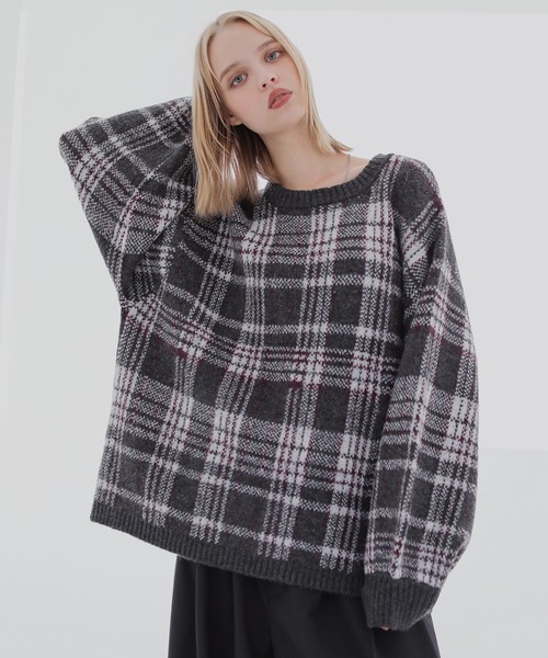 ROCHEM（ローシェン）の「バルーンスリーブメランジ/チェックニット（ニット/セーター・メンズ・グリーン/グレー/ブラック/グレー系/ネイビー系・XS/L/M/S）」の3枚目の写真
