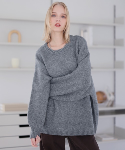 ROCHEM（ローシェン）の「バルーンスリーブメランジ/チェックニット（ニット/セーター・メンズ・グリーン/グレー/ブラック/グレー系/ネイビー系・XS/L/M/S）」の2枚目の写真