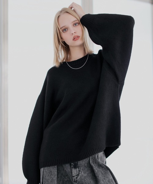 バルーンスリーブメランジ/チェックニット（ニット/セーター）｜ROCHEM