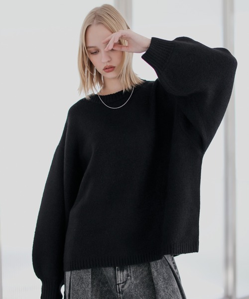 バルーンスリーブメランジ/チェックニット（ニット/セーター）｜ROCHEM