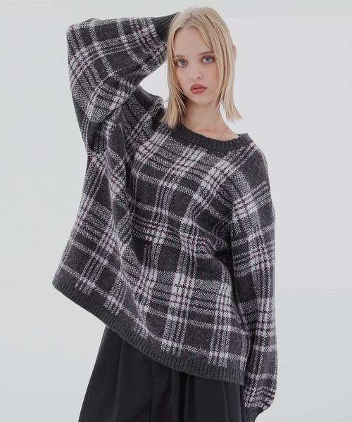 ROCHEM（ローシェン）の「バルーンスリーブメランジ/チェックニット（ニット/セーター・メンズ・グリーン/グレー/ブラック/グレー系/ネイビー系・XS/L/M/S）」の13枚目の写真