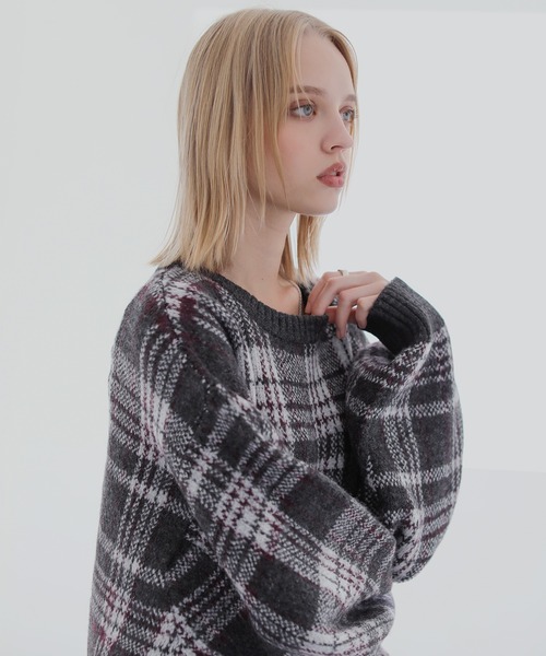 ROCHEM（ローシェン）の「バルーンスリーブメランジ/チェックニット（ニット/セーター・メンズ・グリーン/グレー/ブラック/グレー系/ネイビー系・XS/L/M/S）」の16枚目の写真