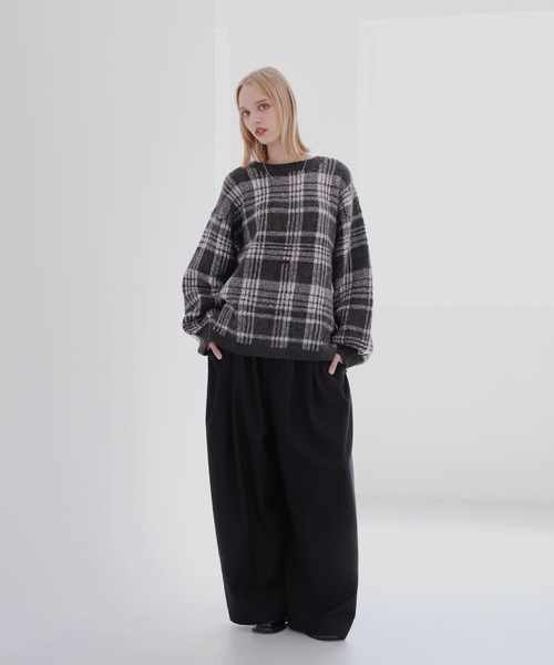バルーンスリーブメランジ/チェックニット（ニット/セーター）｜ROCHEM