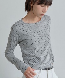 【UNE ORIGINAL】ヘンリーネックシルバースナップボタンドットパターンTシャツカットソー