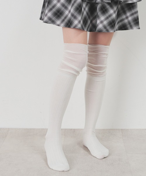 Honeys（ハニーズ）の「セミシアー切替ニーハイソックス（ソックス/靴下・レディース・アイボリー/ブラック/グレー・FREE）」の5枚目の写真