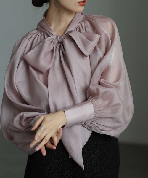 Sawa a la mode（サワアラモード）の「リボンボウタイシアーブラウス（シャツ/ブラウス・レディース・ベージュ/ピンク/ブラック・FREE）」の3枚目の写真