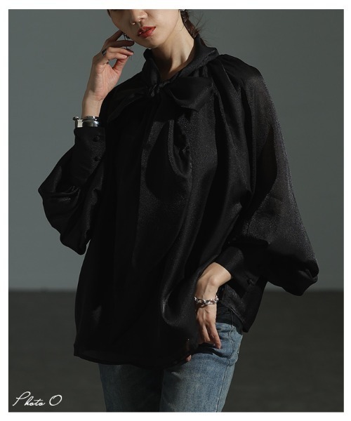 Sawa a la mode（サワアラモード）の「リボンボウタイシアーブラウス（シャツ/ブラウス・レディース・ベージュ/ピンク/ブラック・FREE）」の4枚目の写真