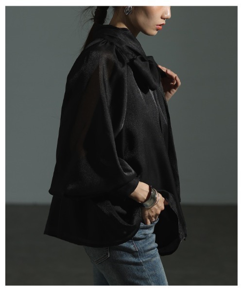 Sawa a la mode（サワアラモード）の「リボンボウタイシアーブラウス（シャツ/ブラウス・レディース・ベージュ/ピンク/ブラック・FREE）」の6枚目の写真