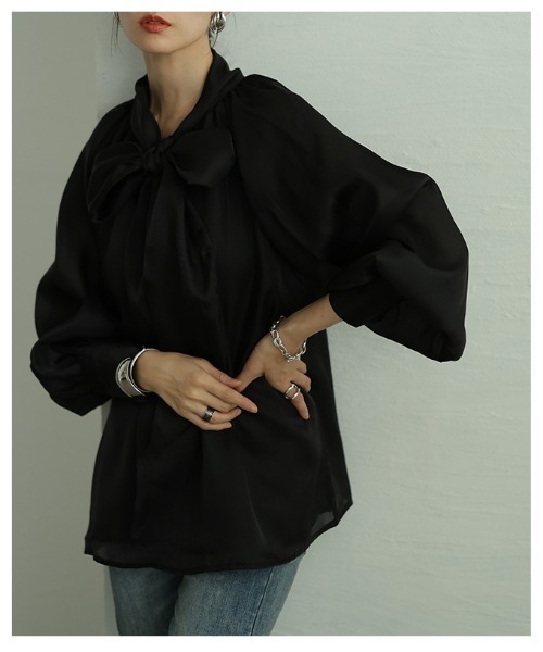 Sawa a la mode（サワアラモード）の「リボンボウタイシアーブラウス（シャツ/ブラウス・レディース・ベージュ/ピンク/ブラック・FREE）」の10枚目の写真