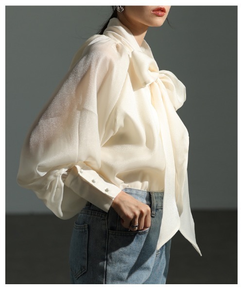 Sawa a la mode（サワアラモード）の「リボンボウタイシアーブラウス（シャツ/ブラウス・レディース・ベージュ/ピンク/ブラック・FREE）」の14枚目の写真