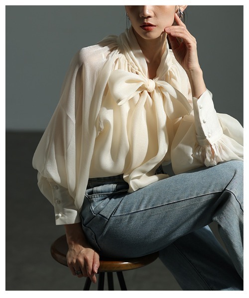 Sawa a la mode（サワアラモード）の「リボンボウタイシアーブラウス（シャツ/ブラウス・レディース・ベージュ/ピンク/ブラック・FREE）」の16枚目の写真