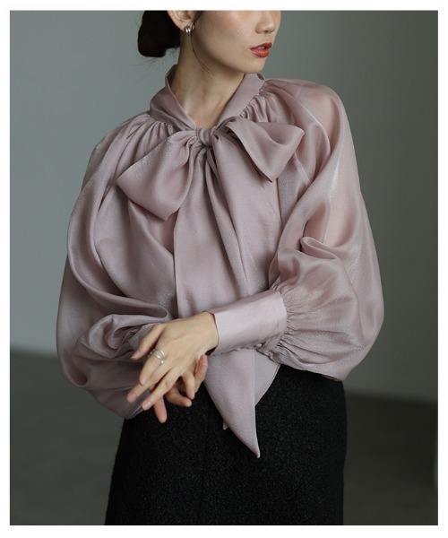 Sawa a la mode（サワアラモード）の「リボンボウタイシアーブラウス（シャツ/ブラウス・レディース・ベージュ/ピンク/ブラック・FREE）」の20枚目の写真