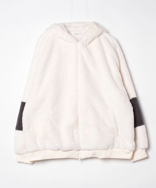 セール】ATELANE / フェイクファー袖切替ZIPパーカー（ブルゾン
