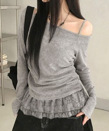 almo（アルモ）の「【TUNE】KN　オフショルフリル付きニット（ニット/セーター）」