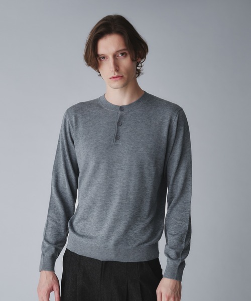 セール】wool blend henryneck cropped knit/ウールブレンドヘンリー