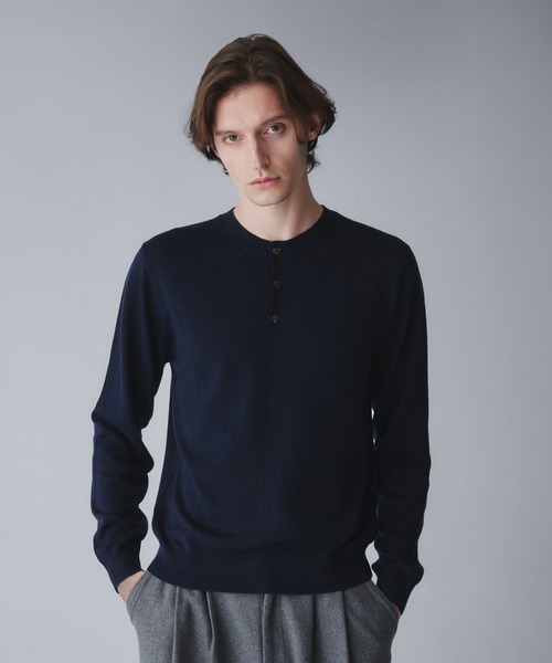 セール】wool blend henryneck cropped knit/ウールブレンドヘンリー