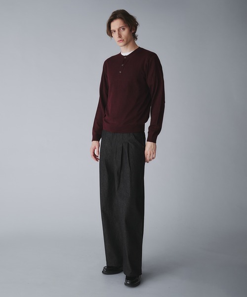セール】wool blend henryneck cropped knit/ウールブレンドヘンリー