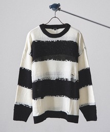 Revo. | オーバーサイズ ダメージ加工 ボーダーニット プルオーバー(ニット/セーター)