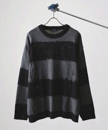 Revo. | オーバーサイズ ダメージ加工 ボーダーニット プルオーバー(ニット/セーター)