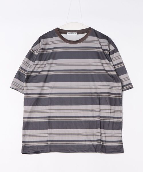 WARAIJOGO(ワライジョウゴ)の「オーバーサイズボーダー半袖Tシャツ(Tシャツ/カットソー・メンズ・グレー/カーキ・FREE)」の2枚目の写真