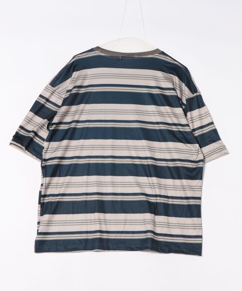 WARAIJOGO(ワライジョウゴ)の「オーバーサイズボーダー半袖Tシャツ(Tシャツ/カットソー・メンズ・グレー/カーキ・FREE)」の3枚目の写真