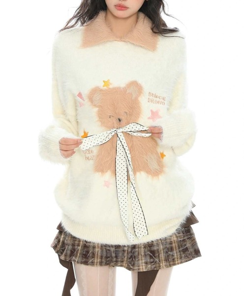 GEMEDA(ジェメダ)の「【秋冬新作】もこもこテディベア刺繍ニットプルオーバー(ニット/セーター・レディース・ブラック/オフホワイト・M)」の15枚目の写真