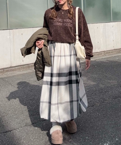 AS KNOW AS plus（アズノゥアズプラス）の「♪チェック柄バルーンスカート（スカート・レディース・ブラック/オフホワイト/ブラウン・FREE）」の5枚目の写真