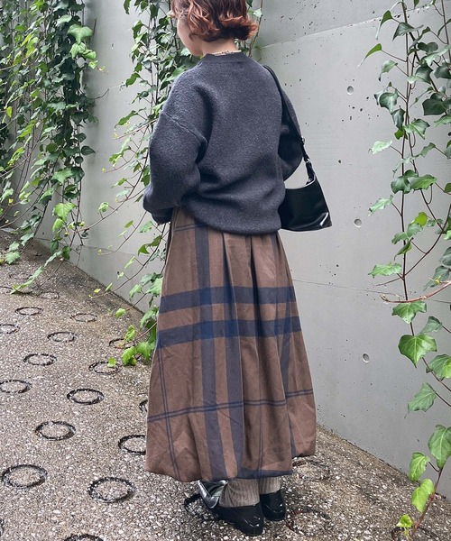AS KNOW AS plus（アズノゥアズプラス）の「♪チェック柄バルーンスカート（スカート・レディース・ブラック/オフホワイト/ブラウン・FREE）」の12枚目の写真