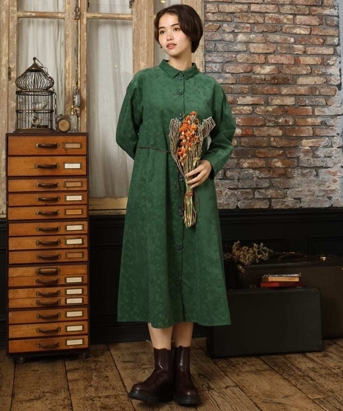 Jocomomola(ホコモモラ)の「コーデュロイオパールプリントシャツワンピース(ワンピース・レディース・モカ/グリーン・40)」の14枚目の写真