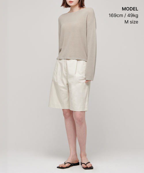 MUSINSA STANDARD WOMAN（ムシンサスタンダードウーマン）の「レディースリネンブレンドボートネックシアーニット[ライトベージュ]（ニット/セーター・レディース・その他・X-SMALL/SMALL/MEDIUM/LARGE）」の2枚目の写真