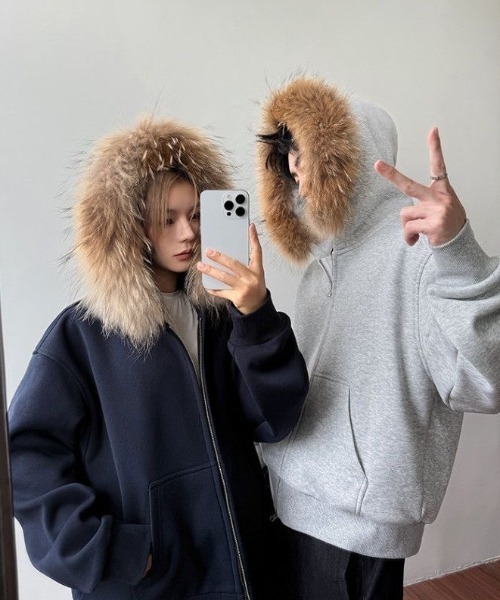 セール】【25秋冬新作】裏起毛ふわもこファーフードジップパーカー