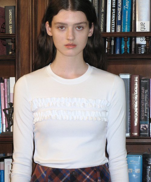 SINOON(シヌーン)の「RUFFLE POINT LONG SLEEVE (WHITE)(Tシャツ/カットソー・レディース・その他・FREE)」の1枚目の写真