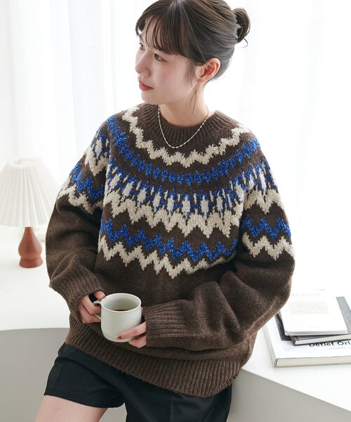 セール】【ユニセックス】求心柄オーバーニット（ニット/セーター