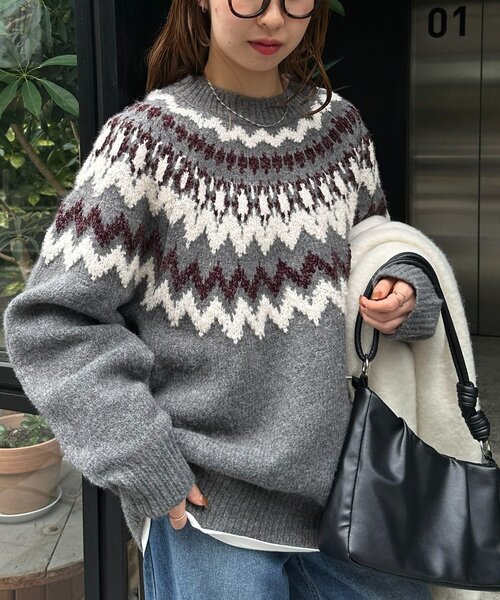 【ゆッ子】Discoat 求心柄オーバーニット 暖かおしゃれ見え/ユニセックス】求心柄オーバーニット | ファッション