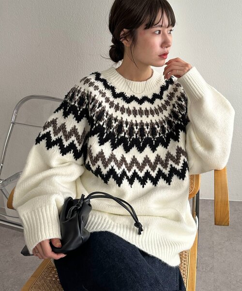 美品♡ Discoat 求心柄オーバーニット ユニセックス】求心柄オーバーニット（ニット/セーター）｜DISCOAT