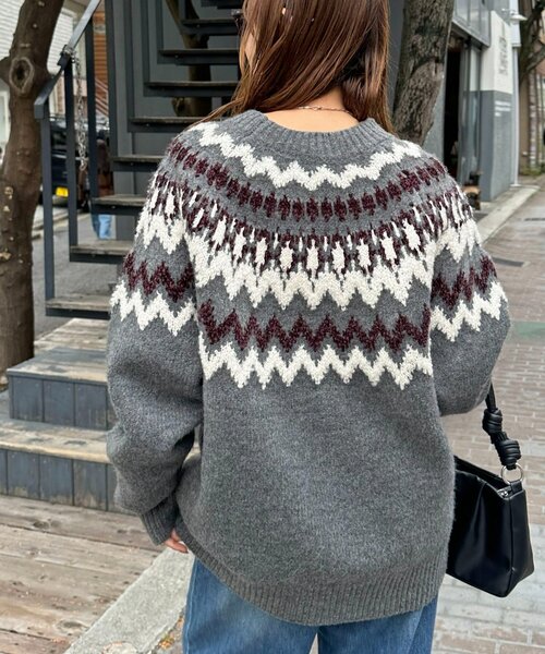 暖かおしゃれ見え/ユニセックス】求心柄オーバーニット（ニット