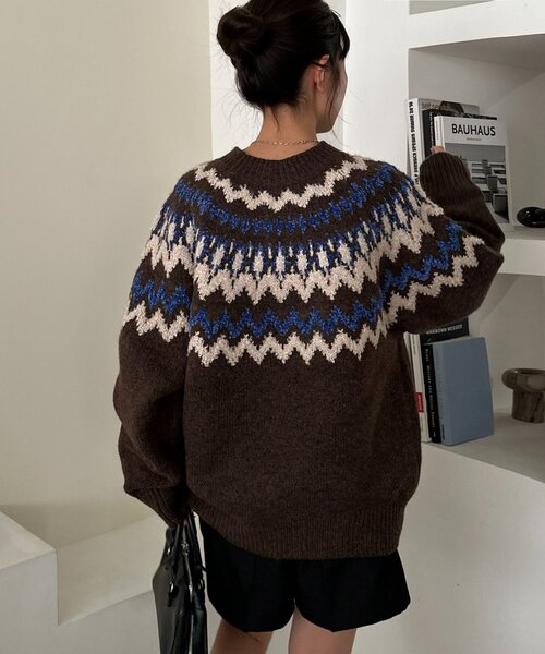 セール】【ユニセックス】求心柄オーバーニット（ニット/セーター