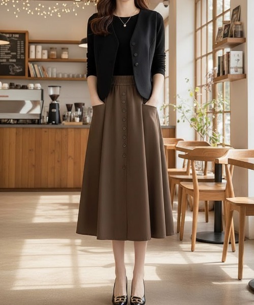cammie（キャミー）の「センターＡラインスカート（スカート・レディース・ブラウン/ブラック・M/L）」の9枚目の写真